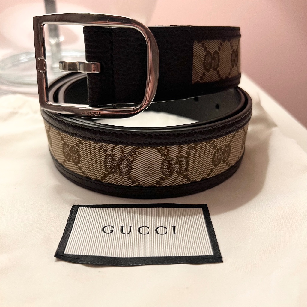 Gucci Beige/Ebony Canvas/Leather Guccissima Belt